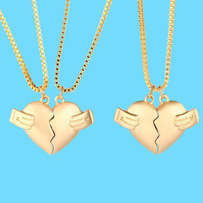 Creative Magnet Love Necklace 2pcs Heart-broken Shape Necklace Men And Women Jewellery