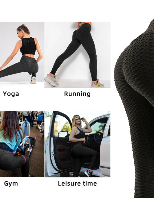 Load image into Gallery viewer, Women Leggings Bubble Textured Leggings Butt Lifting Yoga Pants Black
