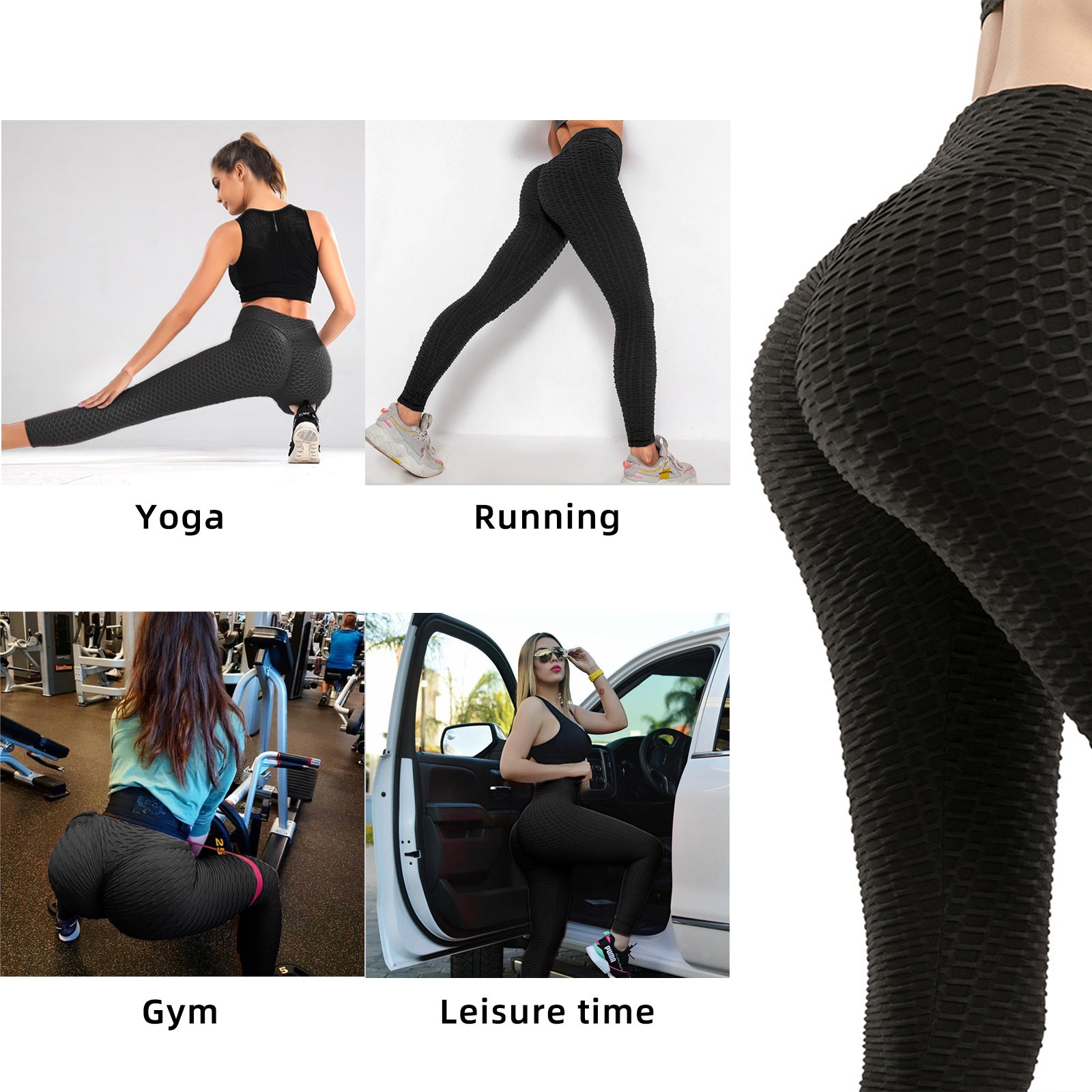 Women Leggings Bubble Textured Leggings Butt Lifting Yoga Pants Black