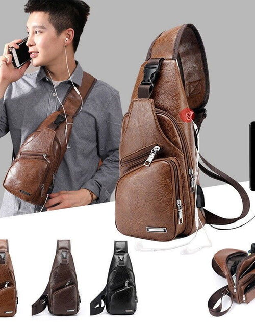 Load image into Gallery viewer, Men Chest Bag PU Shoulder Sling Backpack Pack Travel Sport Cross Body Bags
