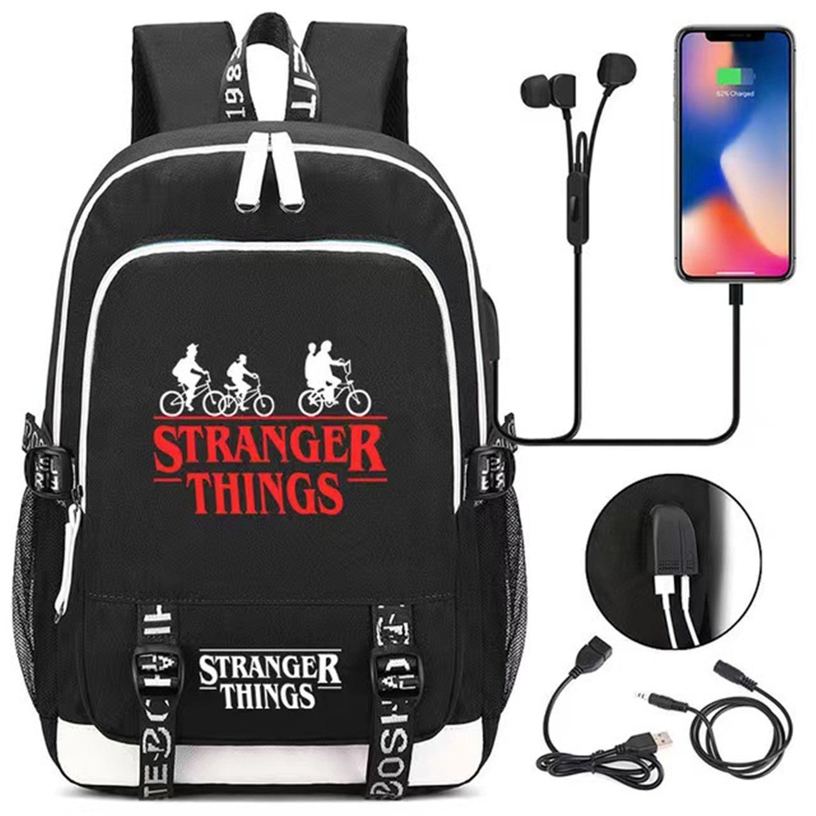 Ride The Bike Down World Of Stranger Backpack Dream Of Exploring Things Laptop Daypack With USB Charging Sport Bag For Men Women Boy Girl Boys