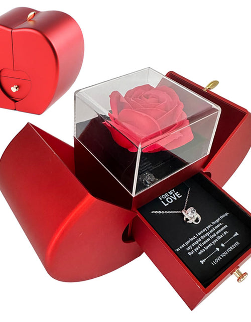 Load image into Gallery viewer, Fashion Jewelry Box Red Apple Christmas Gift Necklace Eternal Rose For Girl Mother&#39;s Day Valentine&#39;s Day Gifts With Artificial Flower Rose Flower Jewelry Box
