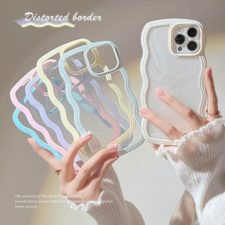 Wave Border Mobile Phone Case Solid Colour Simple Candy Colour - Anam Online