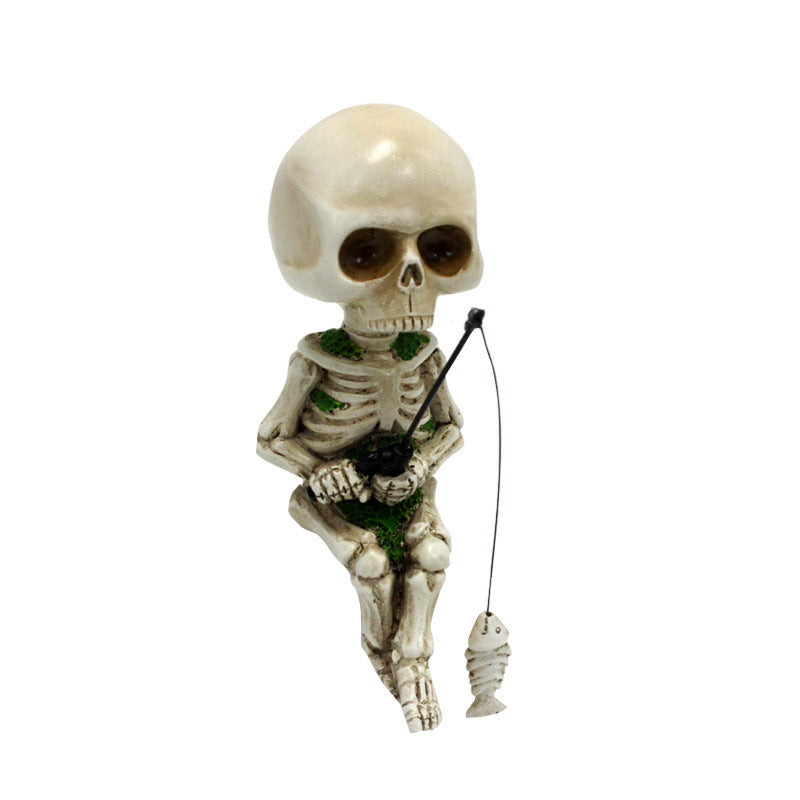 Fishing Skull Halloween Decoration Aquarium Courtyard Micro Landscape