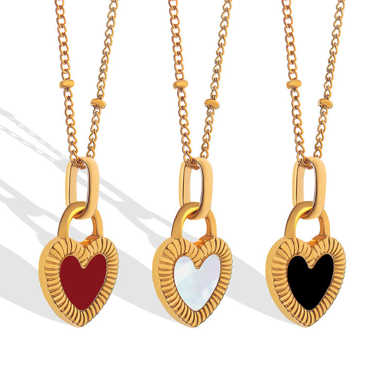 Double-Sided Colour Heart-Shaped Necklace Ins Style Niche Design Valentine's Day Love Necklace For Women Jewellery