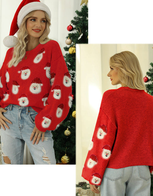 Load image into Gallery viewer, Christmas Sweater Women Cute Cartoon Santa Print Knit Sweater Winter Tops
