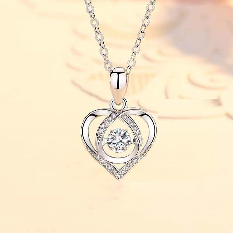 S925 Beating Heart-Shaped Necklace Women Luxury Love Rhinestones Necklace Jewellery Gift For Valentine's Day