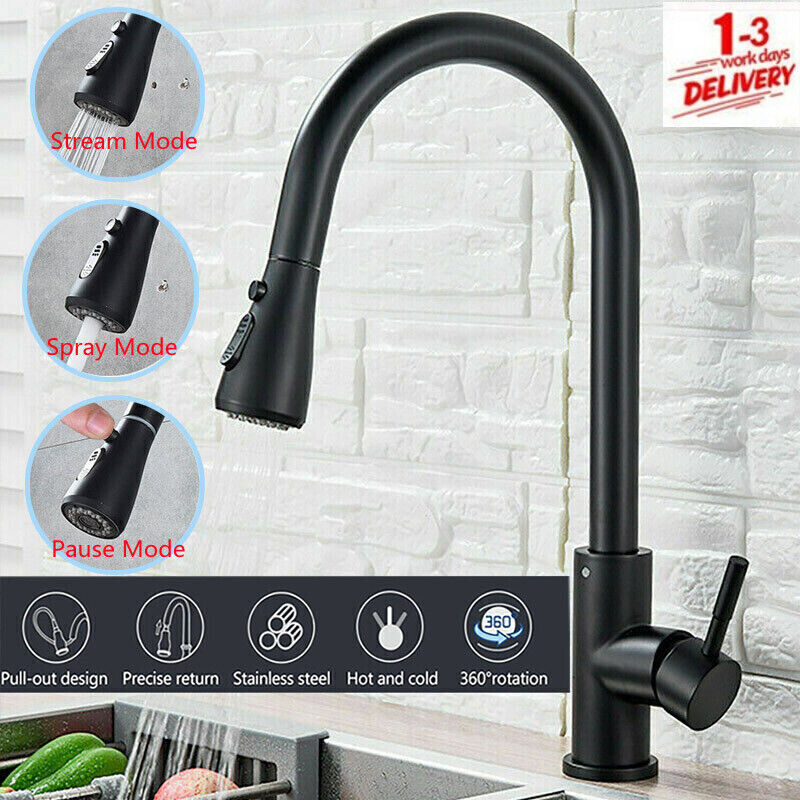 360 Kitchen Sink Mixer Taps Pull Out Spout Spray Single Lever Modern Mono